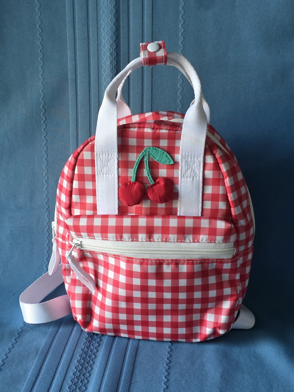 Cat & Jack Girls Red Gingham Cherry Mini Backpack 10"